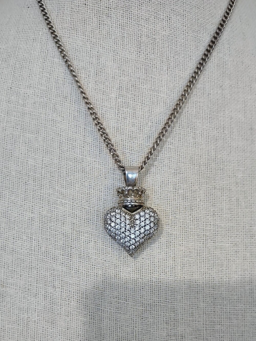 Large 3D King Baby Crown Heart Pendant Necklace - 925 SS Pavé 18"